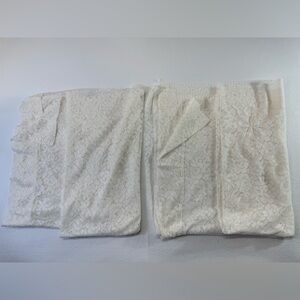 White Lace Fabric curtains set of two 41” x 60”** one panel has snag discolored